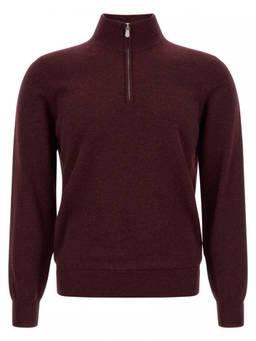 Brunello Cucinelli - Maroon Solid Mock Collar Sweater