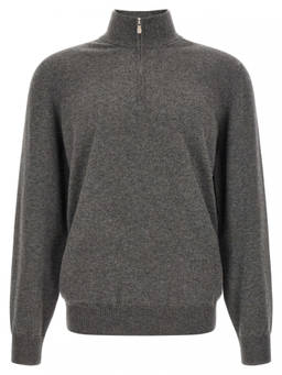 Brunello Cucinelli - Grey Solid Mock Collar Sweater