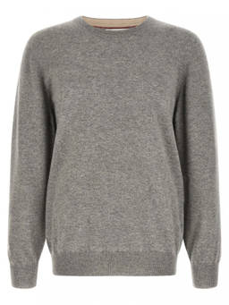 Brunello Cucinelli - Grey Solid Crew Neck Sweater