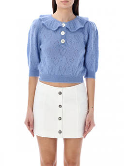 Alessandra Rich - Blue Crystal-Embellished Crop Top