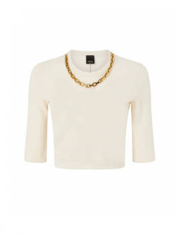 Pinko - Beige Solid Crew Neck Sweater