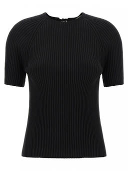 TORY BURCH - Black Ribbed Cotton Pullover