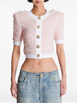BALMAIN - Pink Short-Sleeved Knit Cardigan (M)