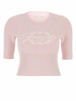 Givenchy - Pink Logo Elbow-Sleeve Rib-Hem Sweater
