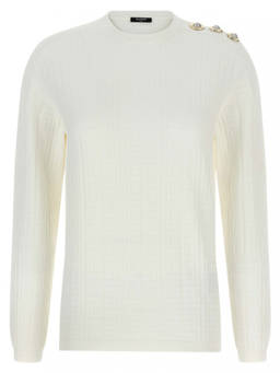 BALMAIN - White Maxi Shoulder Sweater