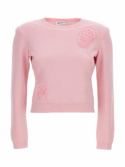 self-portrait - Light Pink Embellished Crew Neck Sweater