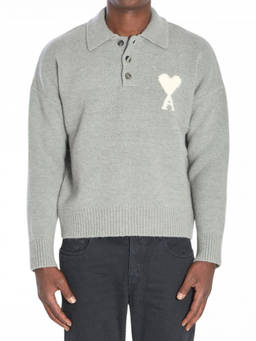 AMI Paris - Grey Logo Polo Sweater