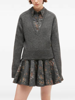 Ganni - Grey V-Neck Sweater
