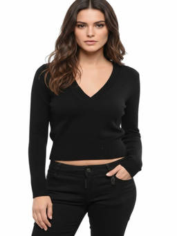 Diesel - Black Solid V Neck Sweater (XXS)