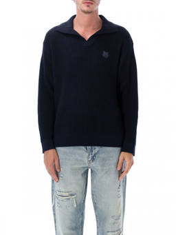 Maison Kitsune - Navy Blue Knitted Polo Sweater