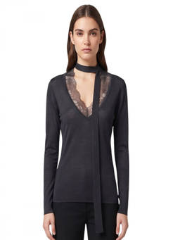 Pinko - Black Solid V Neck Sweater