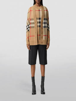 Burberry - Beige Check Motif Wool Cardigan