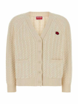 Kenzo - Beige V-Neck Flower Embroidery Cardigan