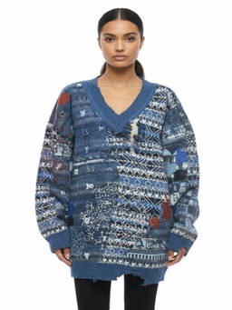 Maison Margiela - Blue Jacquard V Neck Sweater (S)