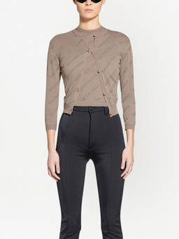Balenciaga - Beige Allover Logo Cotton Cardigan