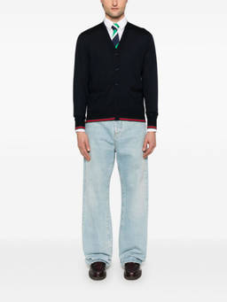 Gucci - Dark Blue Web Detail Wool Cardigan