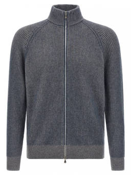 Brunello Cucinelli - Blue Knitted Zip-Up Cardigan
