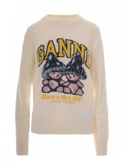 Ganni - Natural Graphic Crew Neck Sweater
