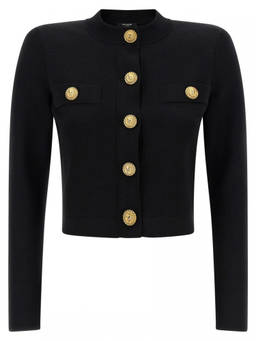 BALMAIN - Black Cropped Cardigan (M)