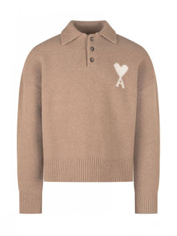 AMI Paris - Beige Full Sleeves Polo Sweater