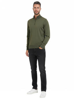 Boss - Green Solid Half Zip Sweater