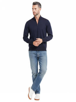 Boss - Blue Solid Half Zip Sweater