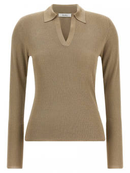 Max Mara - Beige Knitted Shirt Collar Sweater