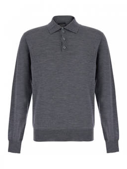 EMPORIO ARMANI - Grey Knitted Polo Sweater