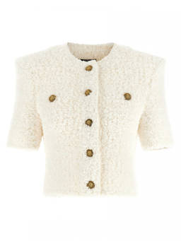 BALMAIN - White Tweed Plumetis Cardigan (M)