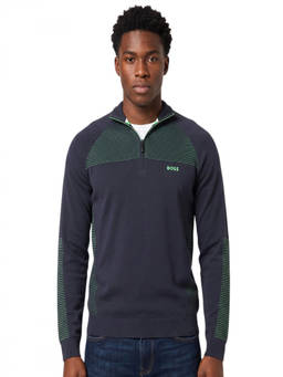Boss - Blue Stripes Mock Collar Sweater (L)