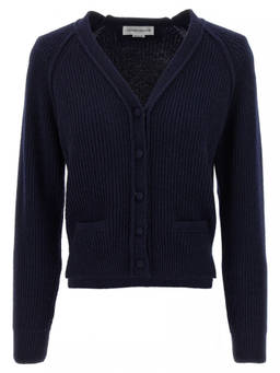 Victoria Beckham - Navy Blue Stepped Hem Cardigan (M)