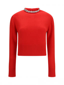Pinko - Red Embellished Mock Collar Sweater
