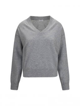 Brunello Cucinelli - Grey Solid V Neck Sweater