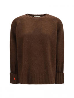 TORY BURCH - Brown Solid Crew Neck Sweater
