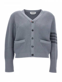 Thom Browne - Grey V-Neck Striped Cardigan