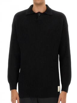 EMPORIO ARMANI - Black Knitted Shirt Collar Sweater