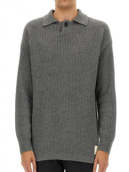 EMPORIO ARMANI - Grey Knitted Shirt Collar Sweater