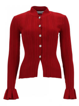 self-portrait - Red Knitted Mock Collar Cardigan
