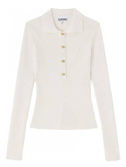 Ganni - White Knitted Shirt Collar Sweater