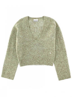 Ganni - Green Knitted V Neck Sweater