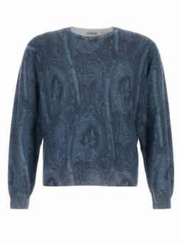 Etro - Blue Embroidered Silk Blend Sweater