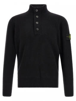 Stone Island - Black Solid Mock Collar Sweater