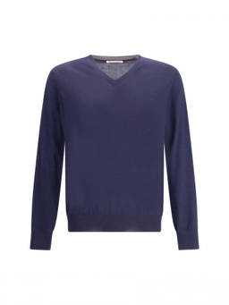 Brunello Cucinelli - Blue V Neck Sweater