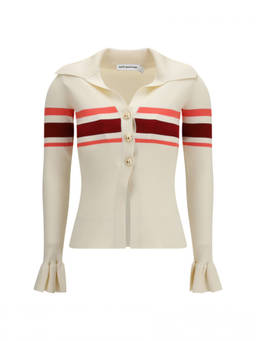 self-portrait - Off White Striped Shirt Collar Sweater