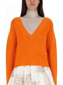 Ganni - Orange Knitted V Neck Sweater