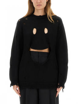 Moschino - Black Distressed Crew Neck Sweater