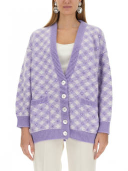 Alessandra Rich - Purple Embellished V Neck Cardigan (S)