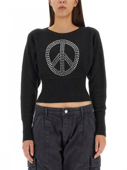 Moschino - Black Embellished Round Neck Sweater