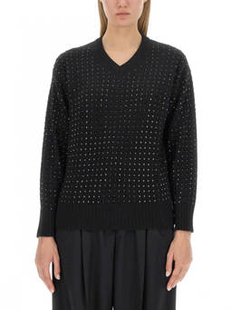 Sportmax - Black Embellished V Neck Sweater