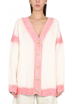 Palm Angels - White Colour Block V Neck Cardigan